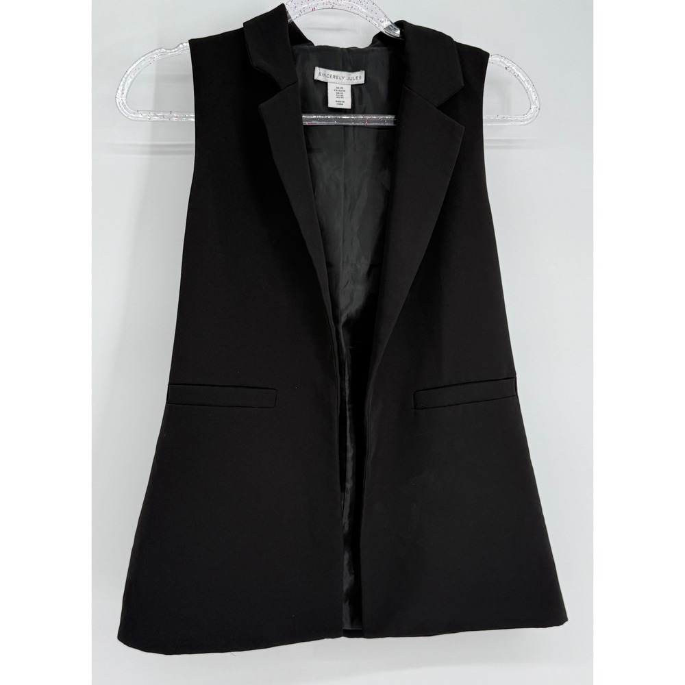 Sincerely Jules Womens Black Sleeveless Blazer Open Notched Lapel Vest Sz XS